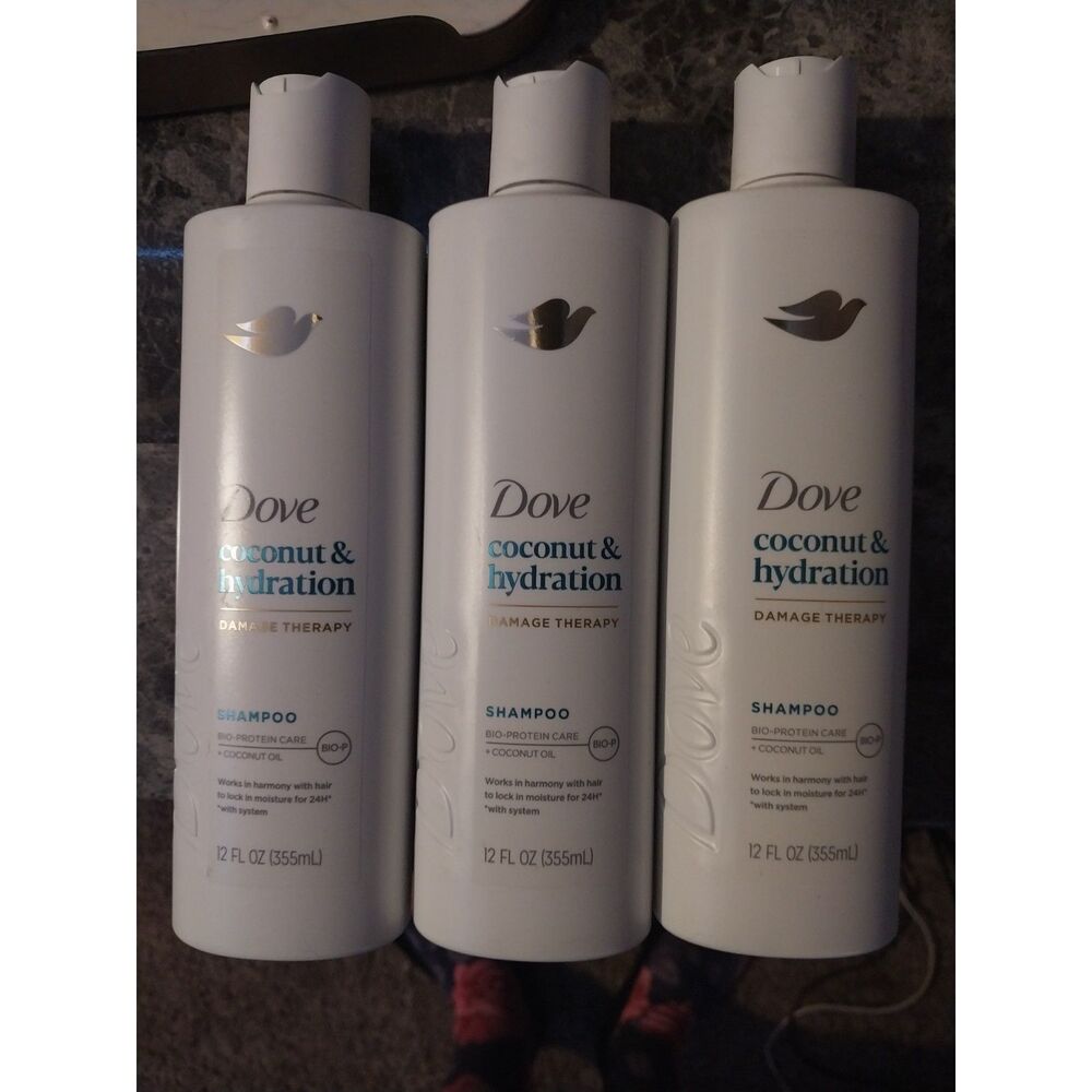 Dove Shampoo Coconut & Hydration for Dry Hair Bio-Protein Care, 12 oz, 3 bottles